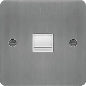 Hager WFBTSBSW Sollysta Flat Plate Secondary Telephone Socket - Brushed Steel   White Insert