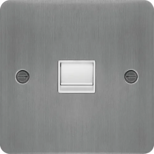 Hager WFBTSBSW Sollysta Flat Plate Secondary Telephone Socket - Brushed Steel   White Insert