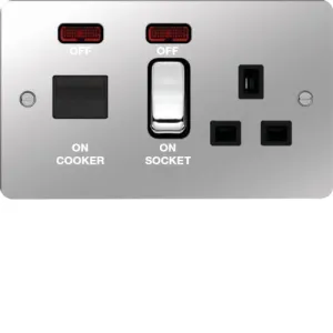 Hager WFCC50NPSB Sollysta Flat Plate 45A Cooker Control Unit   LED Indicator - Polished Steel   Black Insert