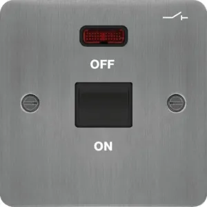 Hager WFDP50NBSB Sollysta Flat Plate 50A 1G DP Switch   LED Indicator - Brushed Steel   Black Insert