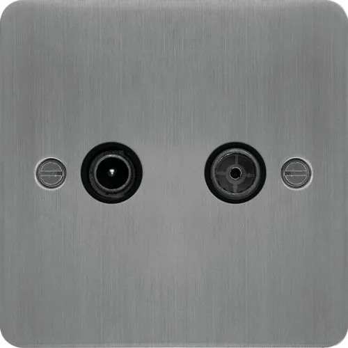Hager WFDXBSB Sollysta Flat Plate TV & FM/DAB Outlet - Brushed Steel   Black Insert