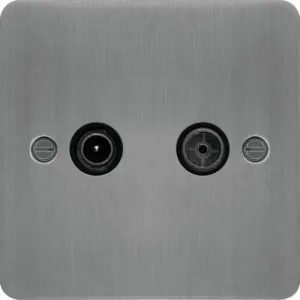 Hager WFDXBSB Sollysta Flat Plate TV & FM/DAB Outlet - Brushed Steel   Black Insert