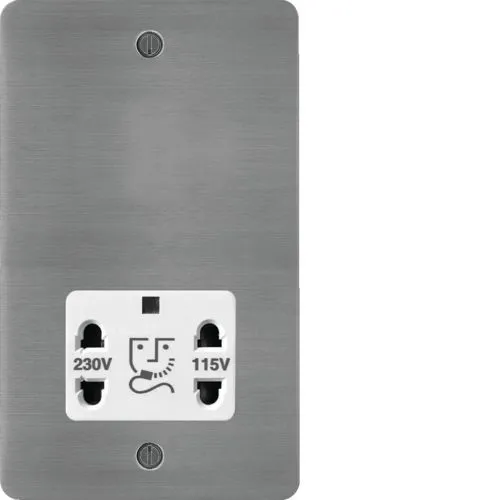 Hager WFSO100BSW Sollysta Flat Plate 115/230V Shaver Outlet - Brushed Steel   White Insert