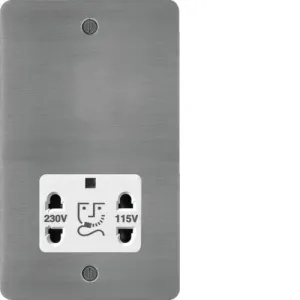 Hager WFSO100BSW Sollysta Flat Plate 115/230V Shaver Outlet - Brushed Steel   White Insert