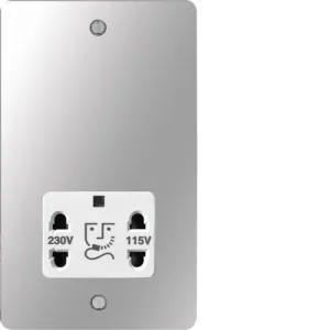 Hager WFSO100PSW Sollysta Flat Plate 115/230V Shaver Outlet - Polished Steel   White Insert