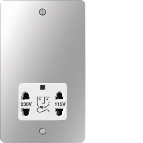 Hager WFSO100PSW Sollysta Flat Plate 115/230V Shaver Outlet - Polished Steel   White Insert
