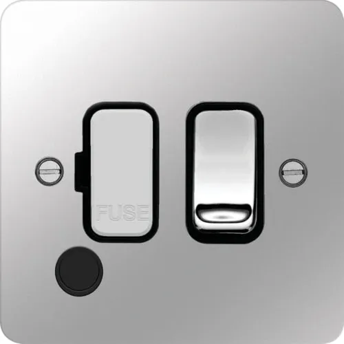 Hager WFSSU83FOPSB Sollysta Flat Plate 13A Fused Connection Unit Switched   Flex Outlet - Polished Steel   Black Insert