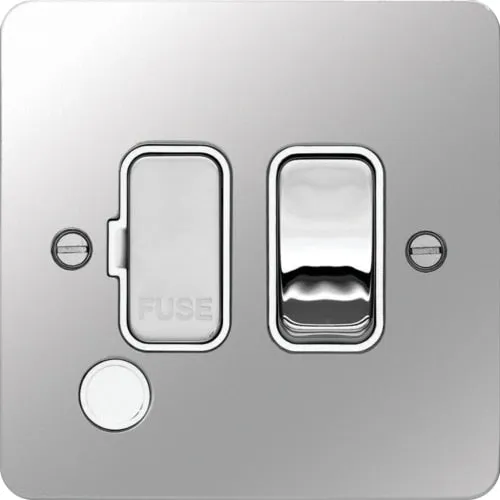 Hager WFSSU83FOPSW Sollysta Flat Plate 13A Fused Connection Unit Switched   Flex Outlet - Polished Steel   White Insert