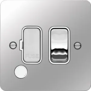 Hager WFSSU83FOPSW Sollysta Flat Plate 13A Fused Connection Unit Switched   Flex Outlet - Polished Steel   White Insert