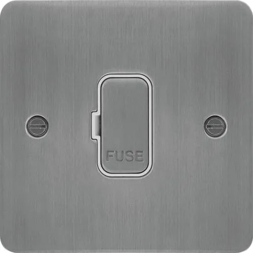 Hager WFSU83BSW Sollysta Flat Plate 13A Fused Connection Unit Unswitched - Brushed Steel   White Insert