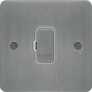 Hager WFSU83BSW Sollysta Flat Plate 13A Fused Connection Unit Unswitched - Brushed Steel   White Insert