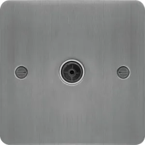 Hager WFTVFBSW Sollysta Flat Plate Single Co-Ax TV Socket Outlet Female - Brushed Steel   White Insert