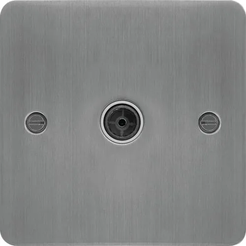 Hager WFTVFBSW Sollysta Flat Plate Single Co-Ax TV Socket Outlet Female - Brushed Steel   White Insert
