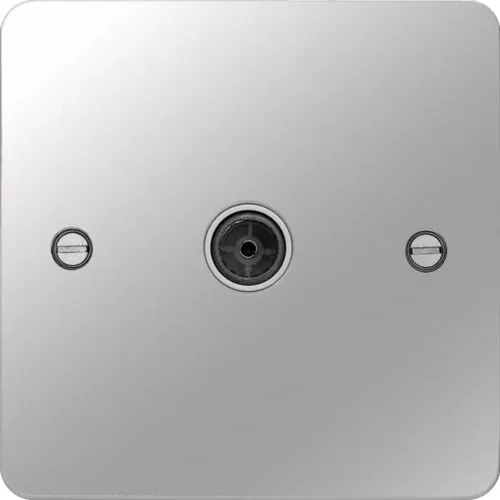Hager WFTVFPSW Sollysta Flat Plate Single Co-Ax TV Socket Outlet Female - Polished Steel   White Insert