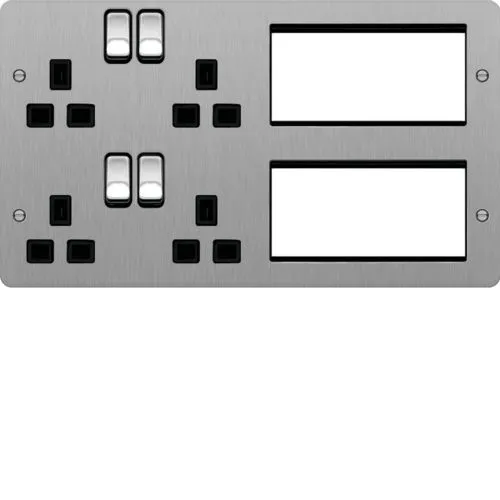 Hager WFTVLPBSB Sollysta Flat Plate 2G Lounge Plate for TV, Power & Data - Brushed Steel   Black Insert