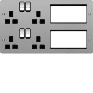 Hager WFTVLPBSB Sollysta Flat Plate 2G Lounge Plate for TV, Power & Data - Brushed Steel   Black Insert