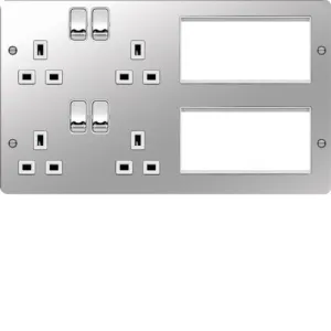 Hager WFTVLPPSW Sollysta Flat Plate 2G Lounge Plate for TV, Power & Data - Polished Steel   White Insert