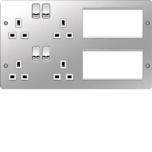 Hager WFTVLPPSW Sollysta Flat Plate 2G Lounge Plate for TV, Power & Data - Polished Steel   White Insert