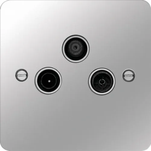 Hager WFTXPSW Sollysta Flat Plate TV & FM/DAB & SAT Outlet - Polished Steel   White Insert