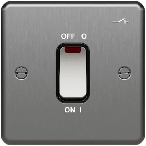 Hager WRDP84NIBSB Sollysta Raised Plate 20A DP Switch Isolation Function with LED - Brushed Steel   Black Insert