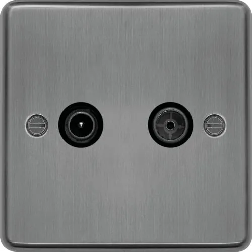 Hager WRDXBSB Sollysta Raised Plate TV & FM/DAB Outlet - Brushed Steel   Black Insert