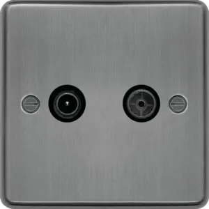 Hager WRDXBSB Sollysta Raised Plate TV & FM/DAB Outlet - Brushed Steel   Black Insert