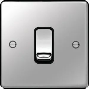 Hager WRPS16PSB Sollysta Raised Plate Intermediate Switch - Polished Steel   Black Insert