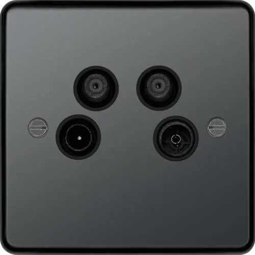 Hager WRQXBNB Sollysta Raised Plate TV & FM/DAB & SAT1&2 Outlet - Black Nickel   Black Insert