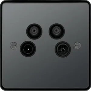 Hager WRQXBNB Sollysta Raised Plate TV & FM/DAB & SAT1&2 Outlet - Black Nickel   Black Insert