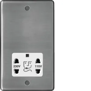 Hager WRSO100BSW Sollysta Raised Plate 115/230V Shaver Outlet - Brushed Steel   White Insert