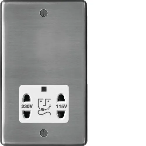 Hager WRSO100BSW Sollysta Raised Plate 115/230V Shaver Outlet - Brushed Steel   White Insert