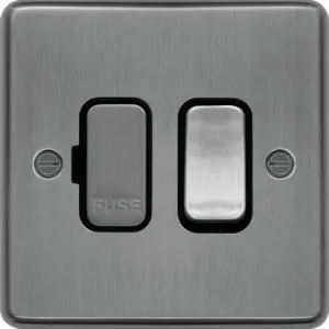 Hager WRSSU83BSB Sollysta Raised Plate 13A Fused Connection Unit Switched - Brushed Steel   Black Insert
