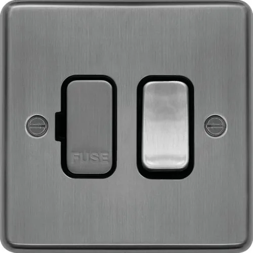 Hager WRSSU83BSB Sollysta Raised Plate 13A Fused Connection Unit Switched - Brushed Steel   Black Insert