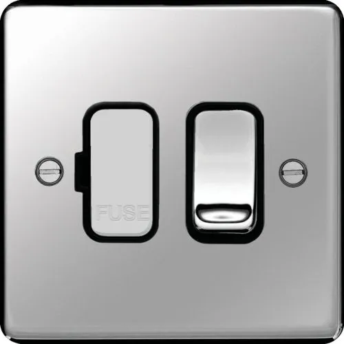 Hager WRSSU83PSB Sollysta Raised Plate 13A Fused Connection Unit Switched - Polished Steel   Black Insert