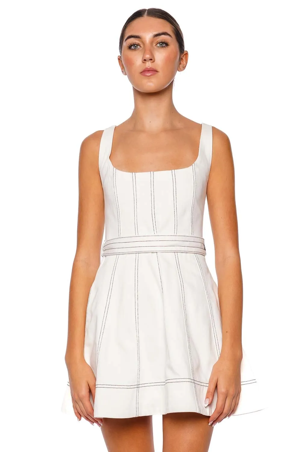 Hana Stitch Belted Mini Dress