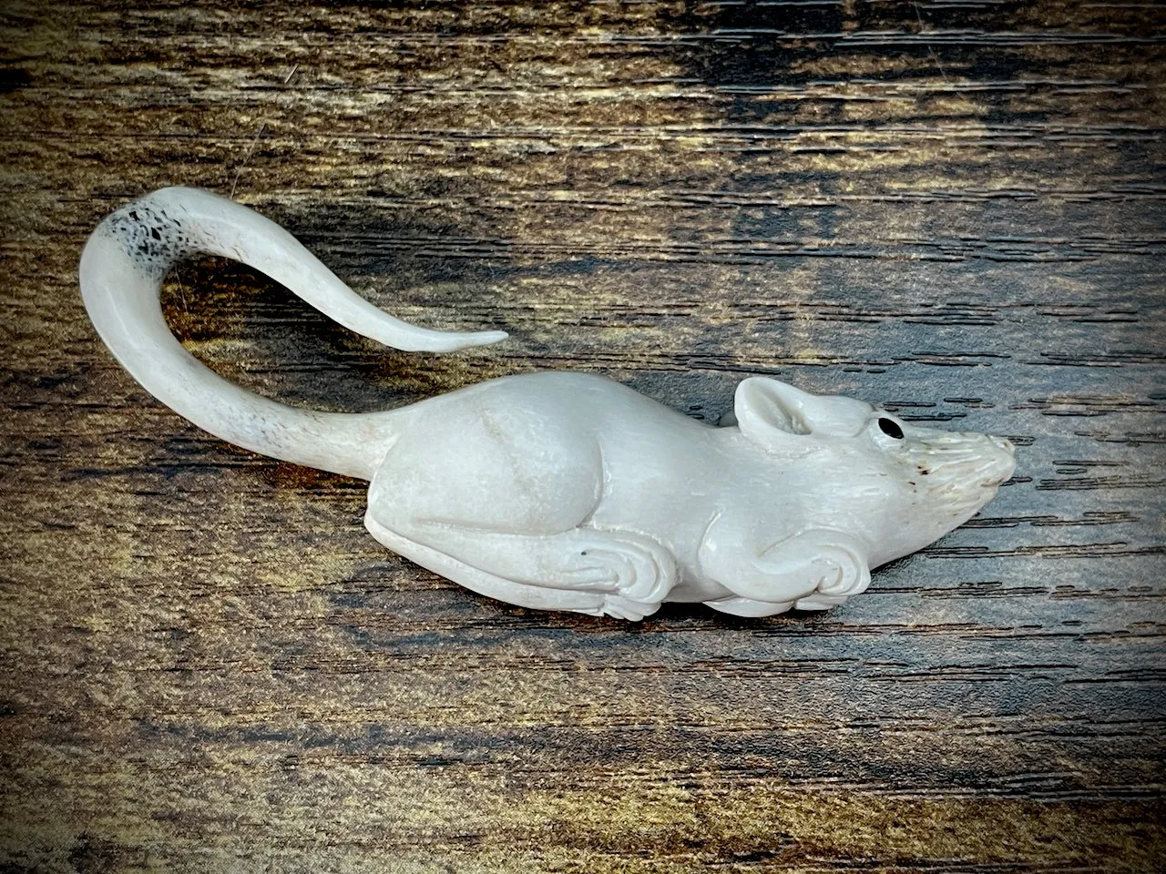 Hand-Carved Bone Mouse Sculpture #4
