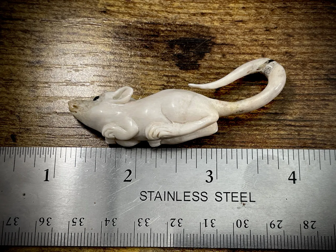 Hand-Carved Bone Mouse Sculpture #4