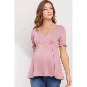 Hello Miz - Surplice Smocked Sleeve Maternity Nursing Top