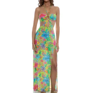 HIBISCUS DREAM - Bandeau Keyhole Long Dress
