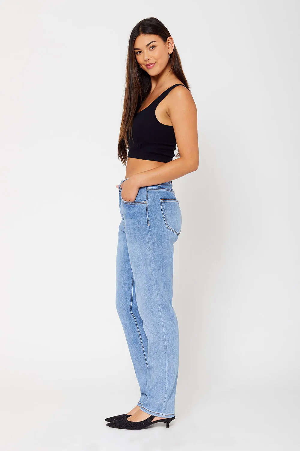 High-rise dad fit denim