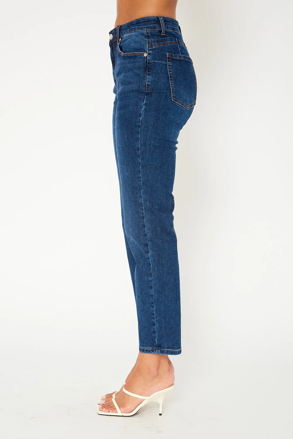 High-rise dark blue denim
