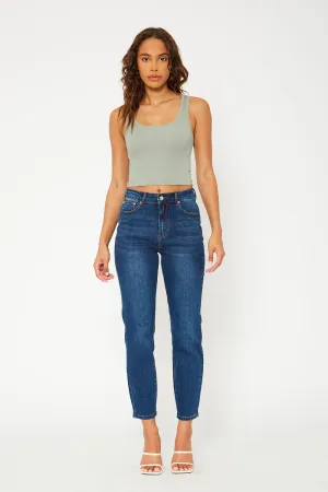High-rise dark blue denim