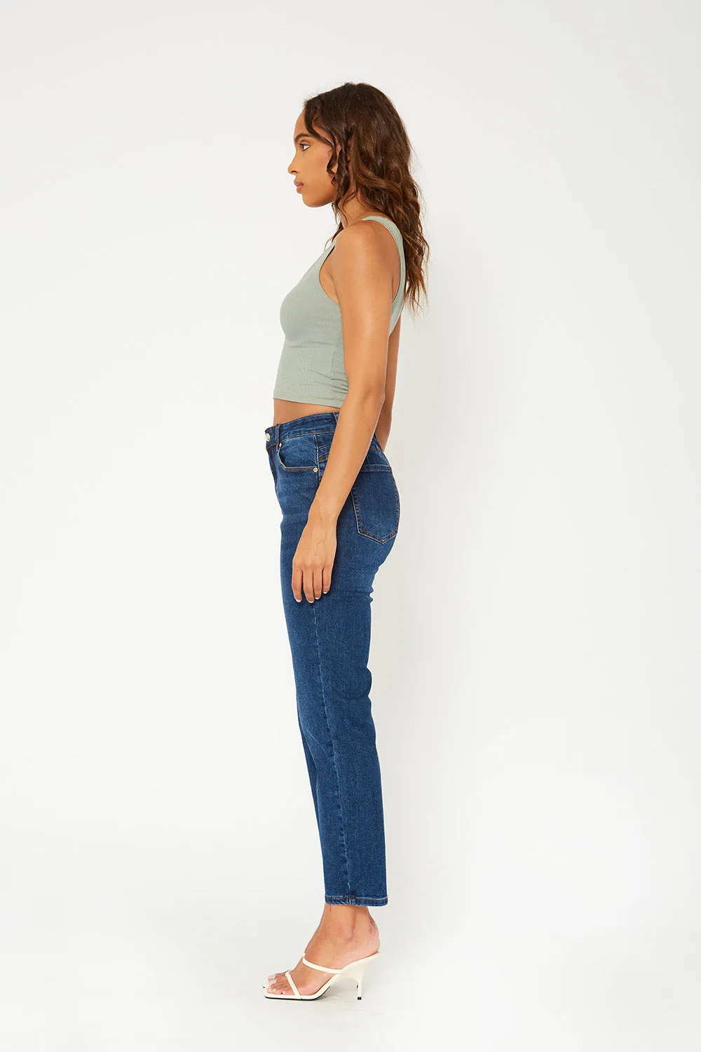 High-rise dark blue denim