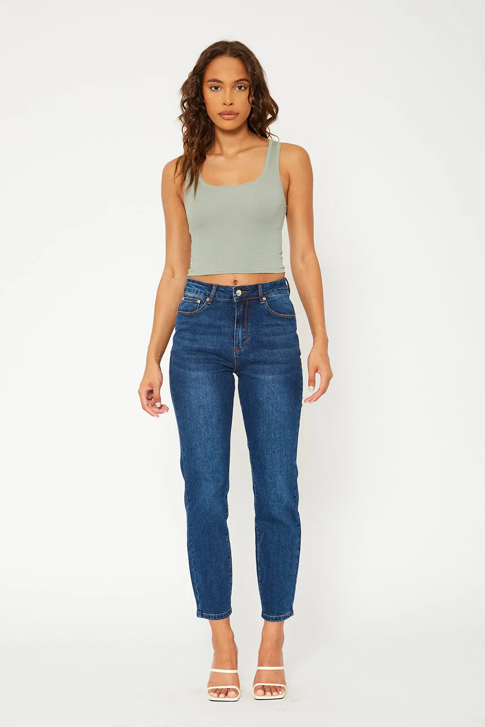High-rise dark blue denim