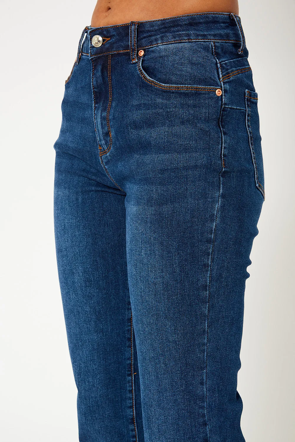 High-rise dark blue denim