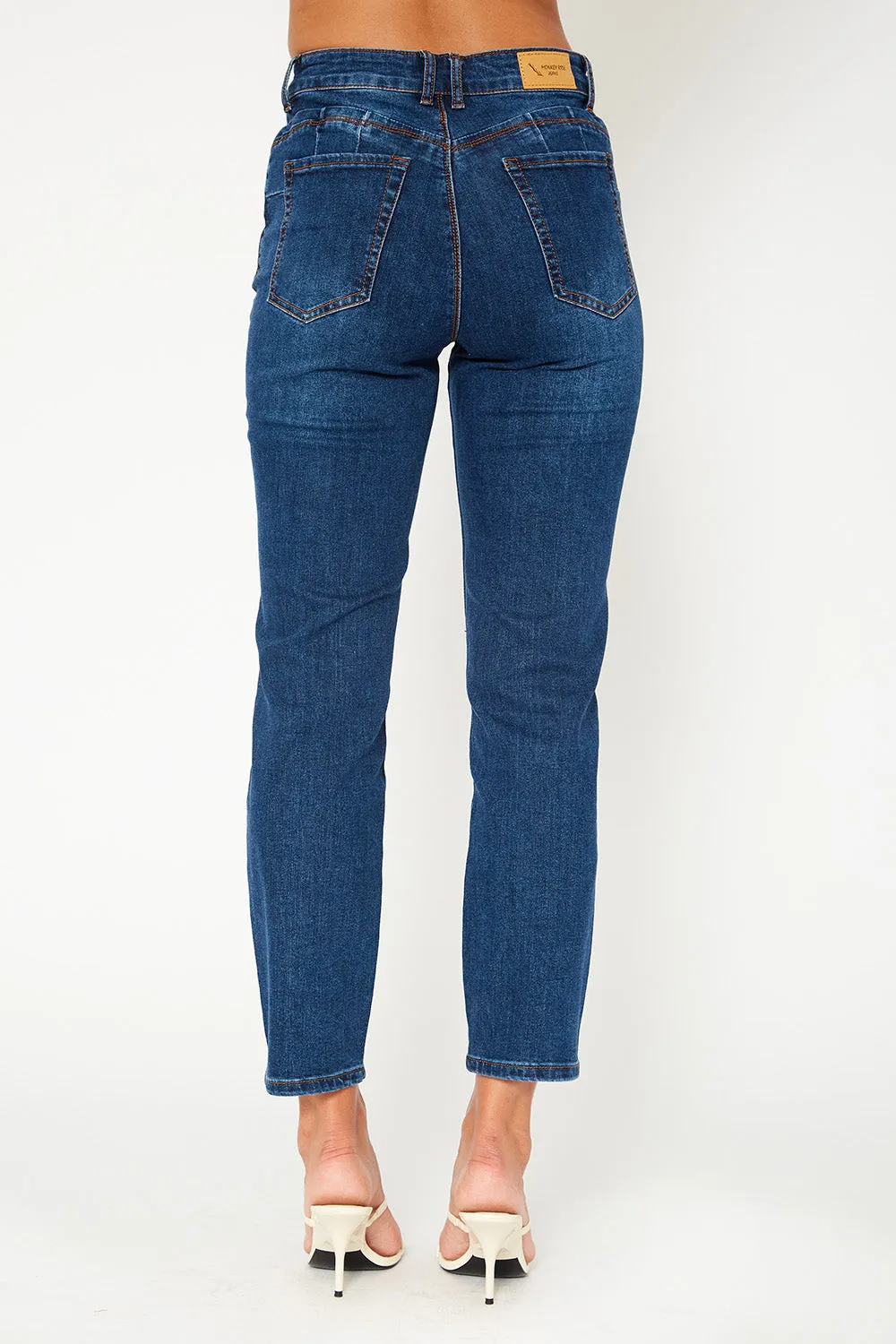 High-rise dark blue denim