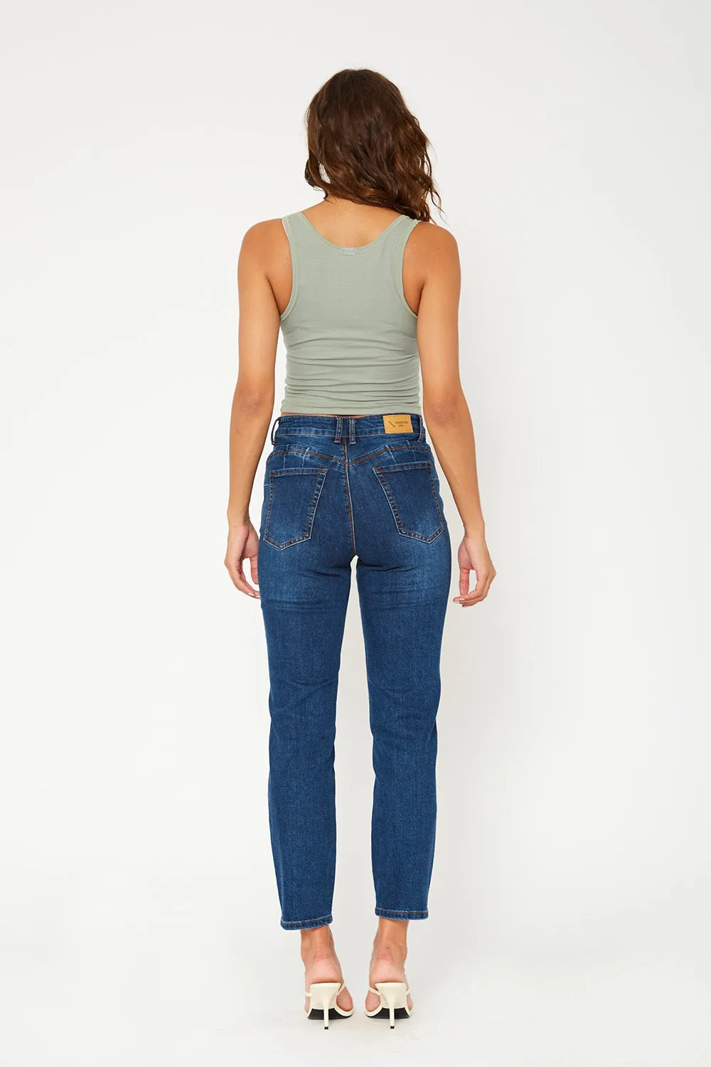 High-rise dark blue denim