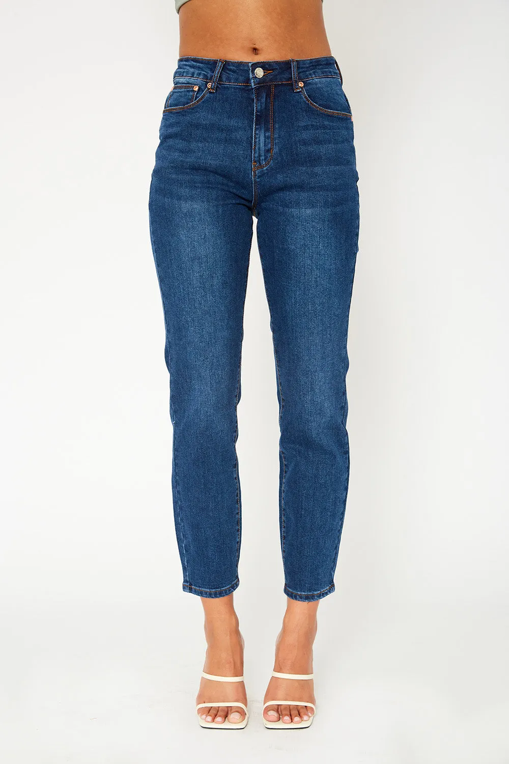 High-rise dark blue denim
