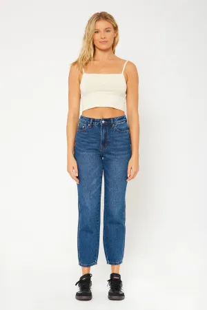 High-rise dark blue mom fit jeans