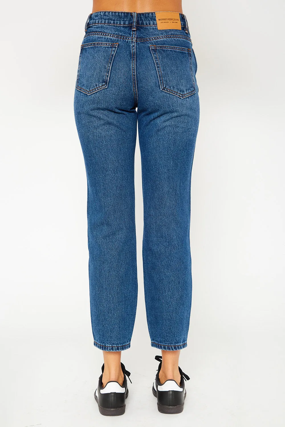 High-rise dark blue mom fit jeans